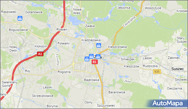 mapa Żor, Żory na mapie Targeo