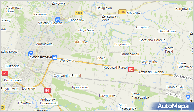 mapa Zosin gmina Sochaczew, Zosin gmina Sochaczew na mapie Targeo