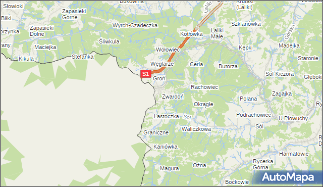 mapa Zwardoń, Zwardoń na mapie Targeo