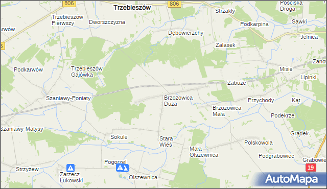 mapa Brzozowica Duża, Brzozowica Duża na mapie Targeo