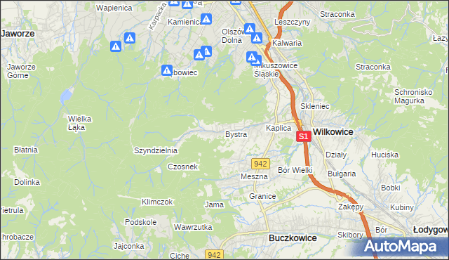 mapa Bystra gmina Wilkowice, Bystra gmina Wilkowice na mapie Targeo