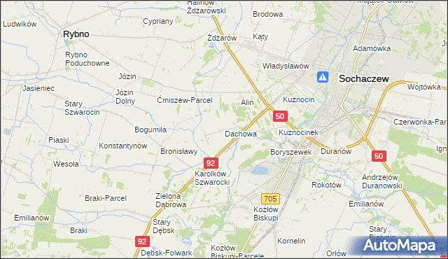 mapa Dachowa gmina Sochaczew, Dachowa gmina Sochaczew na mapie Targeo