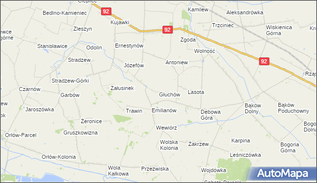 mapa Głuchów gmina Bedlno, Głuchów gmina Bedlno na mapie Targeo