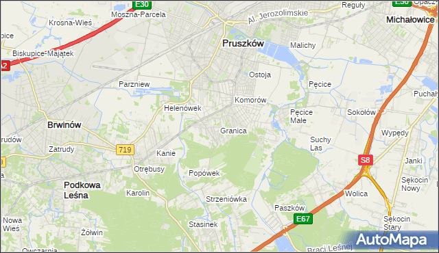 mapa Granica gmina Michałowice, Granica gmina Michałowice na mapie Targeo