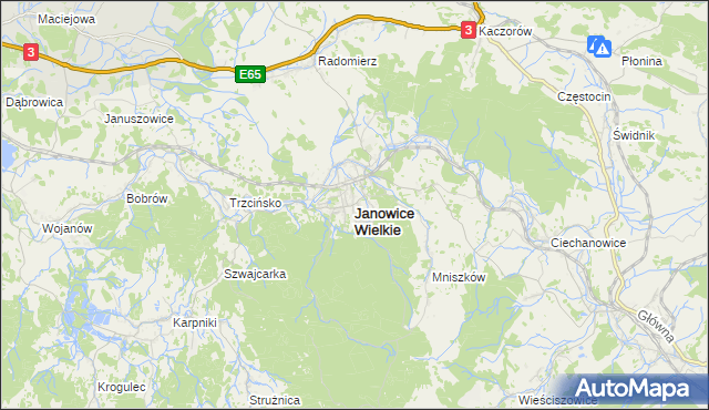 mapa Janowice Wielkie, Janowice Wielkie na mapie Targeo