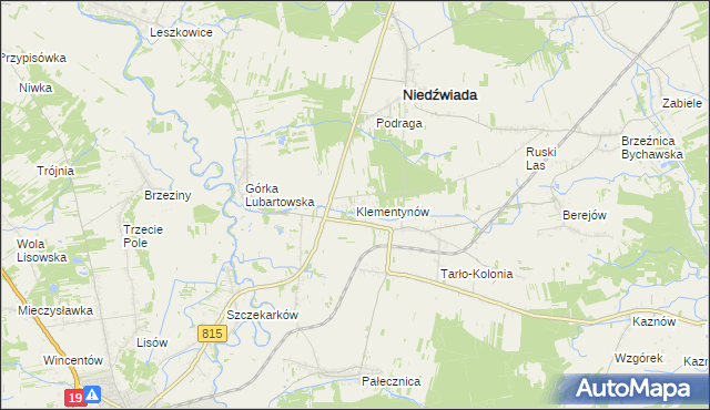 mapa Klementynów gmina Niedźwiada, Klementynów gmina Niedźwiada na mapie Targeo