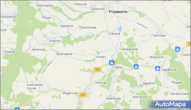 mapa Konary gmina Przeworno, Konary gmina Przeworno na mapie Targeo