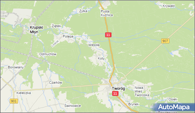 mapa Koty gmina Tworóg, Koty gmina Tworóg na mapie Targeo