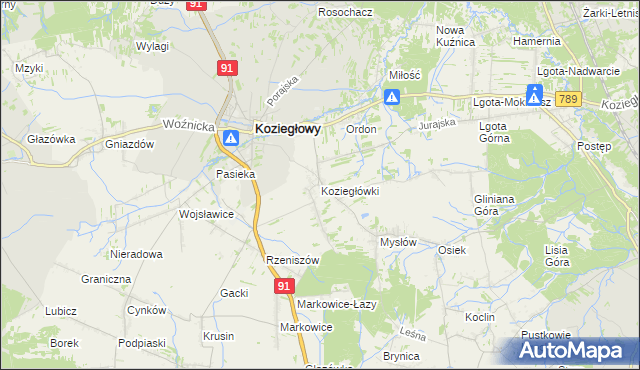 mapa Koziegłówki, Koziegłówki na mapie Targeo