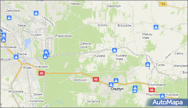 mapa Kusięta, Kusięta na mapie Targeo