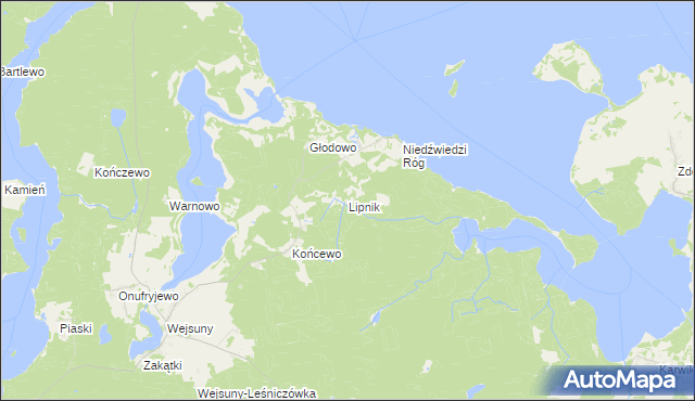 mapa Lipnik gmina Ruciane-Nida, Lipnik gmina Ruciane-Nida na mapie Targeo