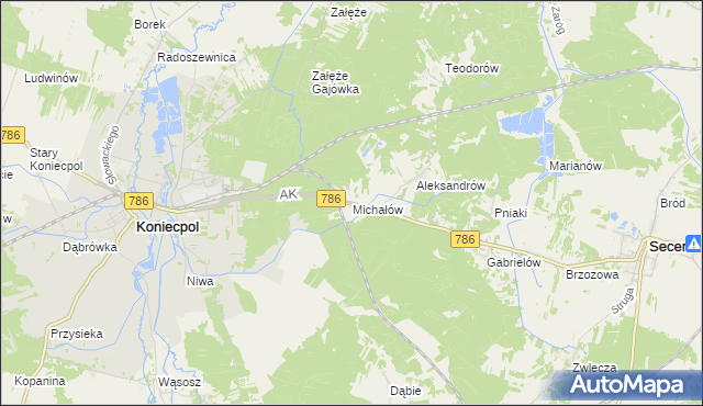 mapa Michałów gmina Koniecpol, Michałów gmina Koniecpol na mapie Targeo