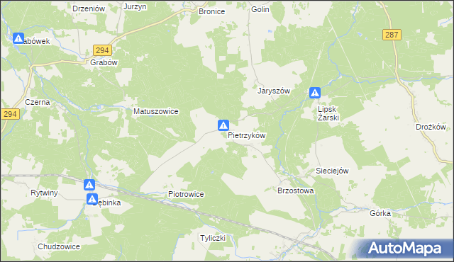 mapa Pietrzyków gmina Lipinki Łużyckie, Pietrzyków gmina Lipinki Łużyckie na mapie Targeo