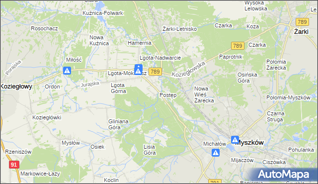 mapa Postęp, Postęp na mapie Targeo