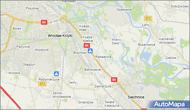 mapa Radwanice gmina Siechnice, Radwanice gmina Siechnice na mapie Targeo