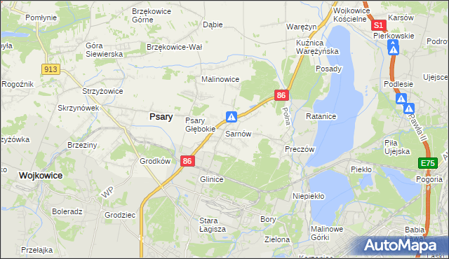 mapa Sarnów gmina Psary, Sarnów gmina Psary na mapie Targeo