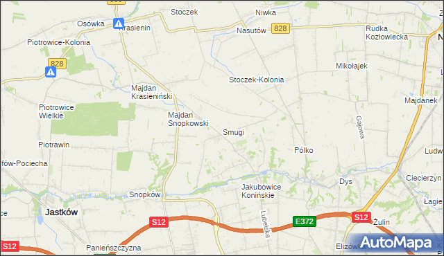 mapa Smugi gmina Jastków, Smugi gmina Jastków na mapie Targeo