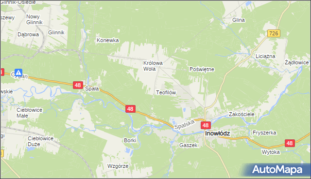 mapa Teofilów gmina Inowłódz, Teofilów gmina Inowłódz na mapie Targeo