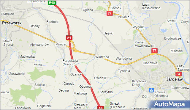 mapa Wierzbna gmina Pawłosiów, Wierzbna gmina Pawłosiów na mapie Targeo