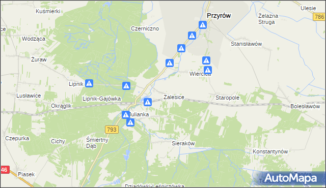 mapa Zalesice gmina Przyrów, Zalesice gmina Przyrów na mapie Targeo