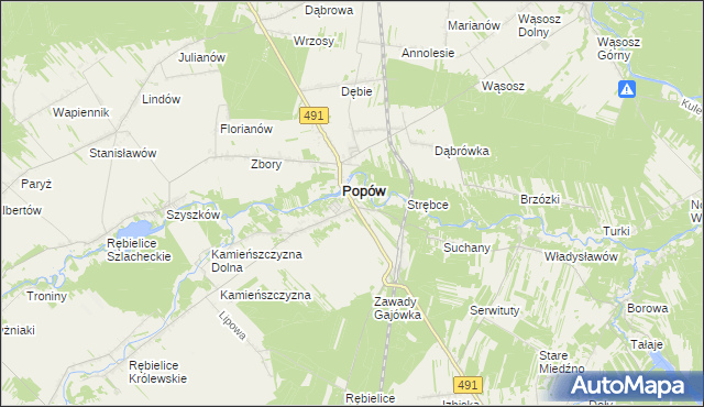 mapa Zawady gmina Popów, Zawady gmina Popów na mapie Targeo