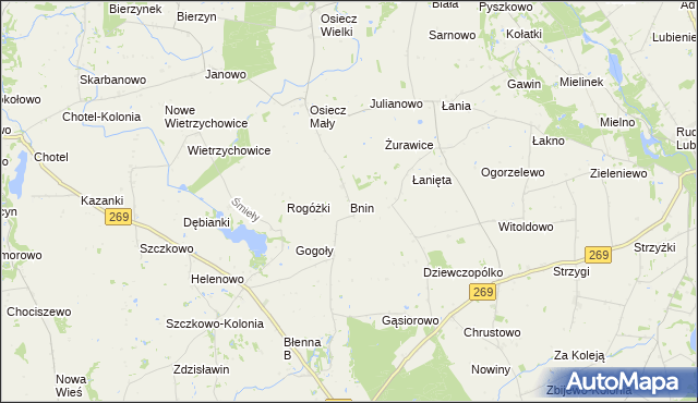 mapa Bnin gmina Boniewo, Bnin gmina Boniewo na mapie Targeo