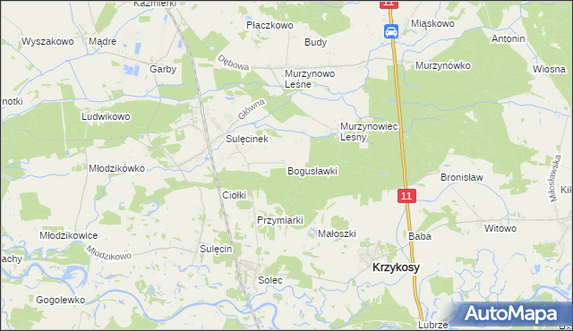 mapa Bogusławki gmina Krzykosy, Bogusławki gmina Krzykosy na mapie Targeo