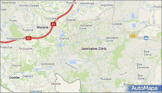 mapa Jastrzębie-Zdrój, Jastrzębie-Zdrój na mapie Targeo