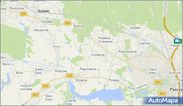 mapa Kobielice gmina Suszec, Kobielice gmina Suszec na mapie Targeo