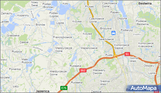 mapa Mazańcowice, Mazańcowice na mapie Targeo