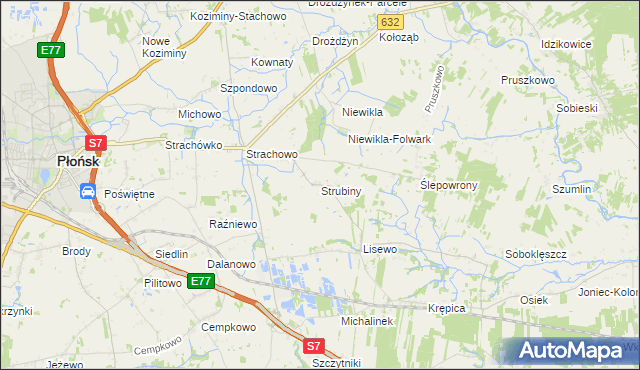 mapa Strubiny gmina Płońsk, Strubiny gmina Płońsk na mapie Targeo