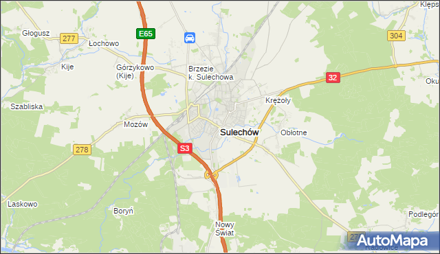 mapa Sulechów powiat zielonogórski, Sulechów powiat zielonogórski na mapie Targeo