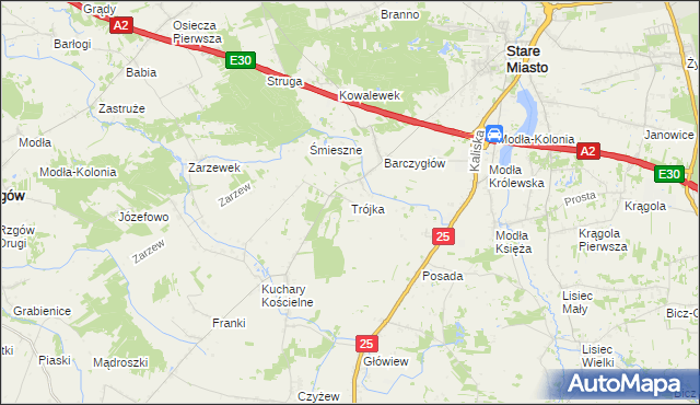 mapa Trójka gmina Stare Miasto, Trójka gmina Stare Miasto na mapie Targeo