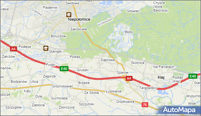 mapa Dąbrowa gmina Kłaj, Dąbrowa gmina Kłaj na mapie Targeo