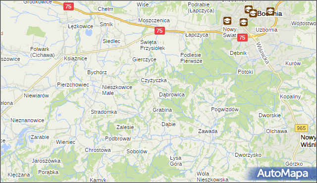 mapa Dąbrowica gmina Bochnia, Dąbrowica gmina Bochnia na mapie Targeo