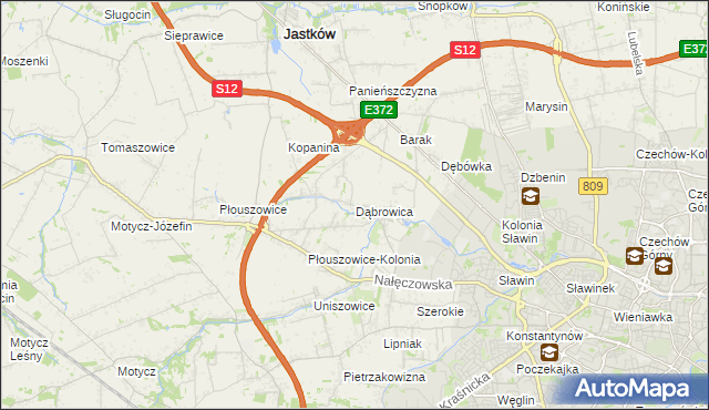 mapa Dąbrowica gmina Jastków, Dąbrowica gmina Jastków na mapie Targeo