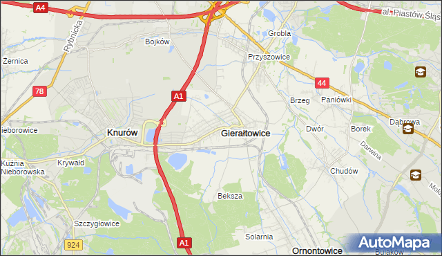 mapa Gierałtowice powiat gliwicki, Gierałtowice powiat gliwicki na mapie Targeo