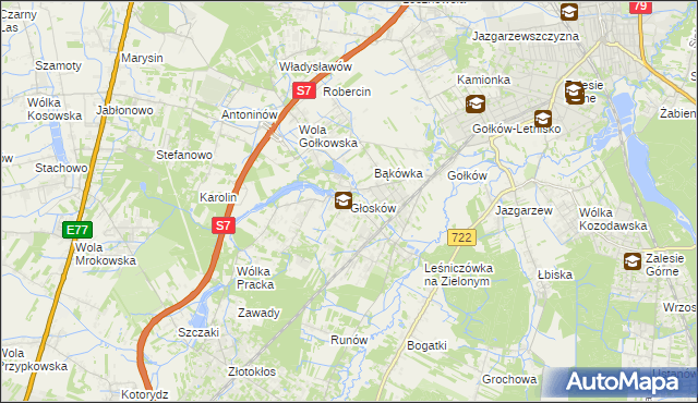 mapa Głosków gmina Piaseczno, Głosków gmina Piaseczno na mapie Targeo