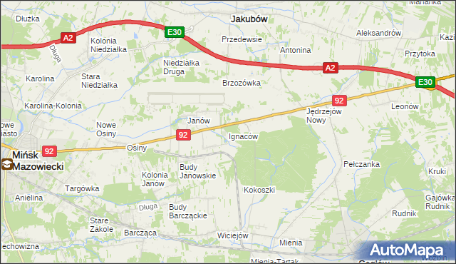 mapa Ignaców gmina Mińsk Mazowiecki, Ignaców gmina Mińsk Mazowiecki na mapie Targeo