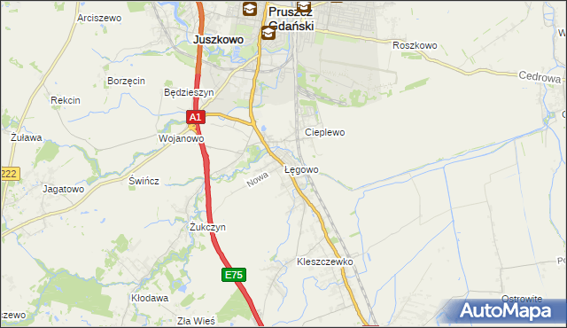 mapa Łęgowo gmina Pruszcz Gdański, Łęgowo gmina Pruszcz Gdański na mapie Targeo