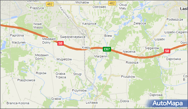 mapa Marzenin gmina Sędziejowice, Marzenin gmina Sędziejowice na mapie Targeo