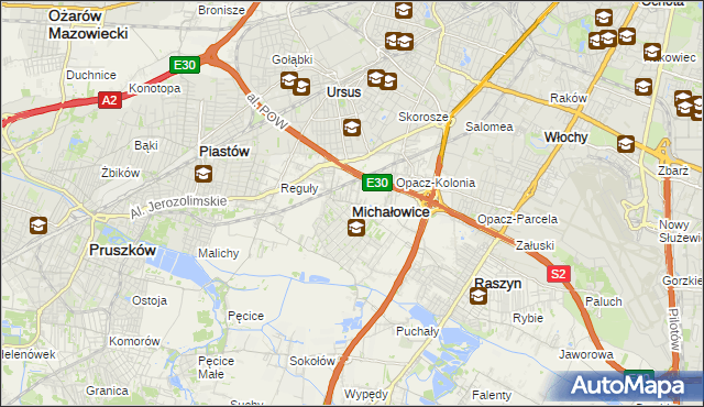 mapa Michałowice powiat pruszkowski, Michałowice powiat pruszkowski na mapie Targeo