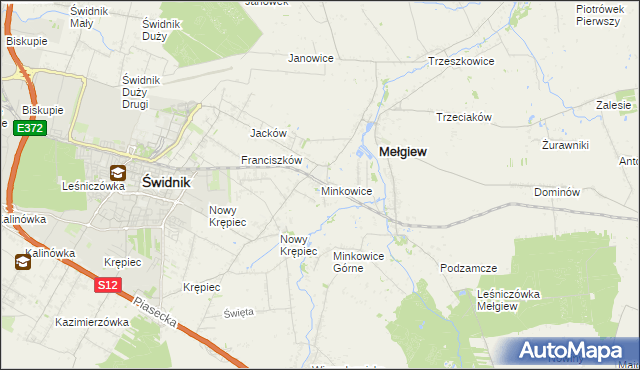 mapa Minkowice gmina Mełgiew, Minkowice gmina Mełgiew na mapie Targeo