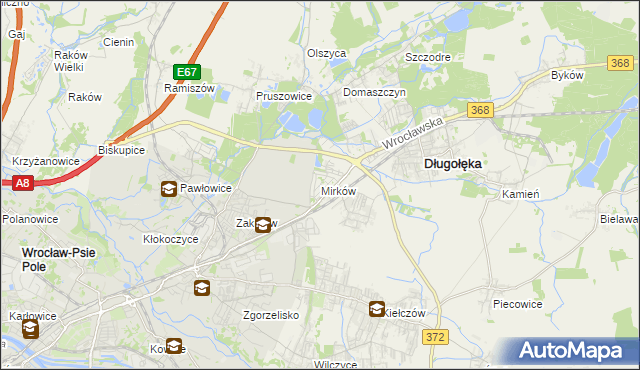 mapa Mirków gmina Długołęka, Mirków gmina Długołęka na mapie Targeo