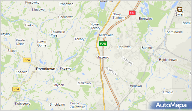 mapa Miszewo gmina Żukowo, Miszewo gmina Żukowo na mapie Targeo