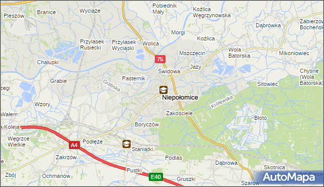 mapa Niepołomice, Niepołomice na mapie Targeo