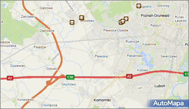 mapa Plewiska gmina Komorniki, Plewiska gmina Komorniki na mapie Targeo