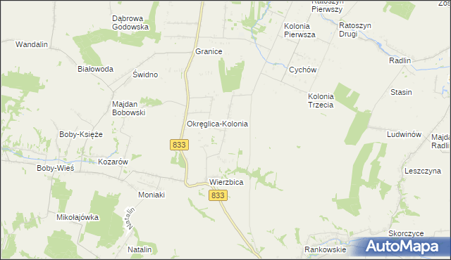 mapa Wierzbica-Kolonia gmina Urzędów, Wierzbica-Kolonia gmina Urzędów na mapie Targeo