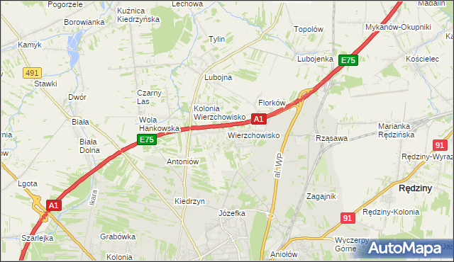 mapa Wierzchowisko gmina Mykanów, Wierzchowisko gmina Mykanów na mapie Targeo