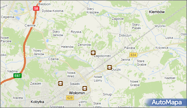 mapa Zagościniec gmina Wołomin, Zagościniec gmina Wołomin na mapie Targeo